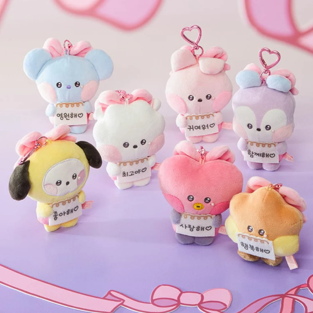 BT21 minini I LOVE YOU MESSAGE BOOK PLUSH KEYRING RIBBONED U (7 VERSIONS)